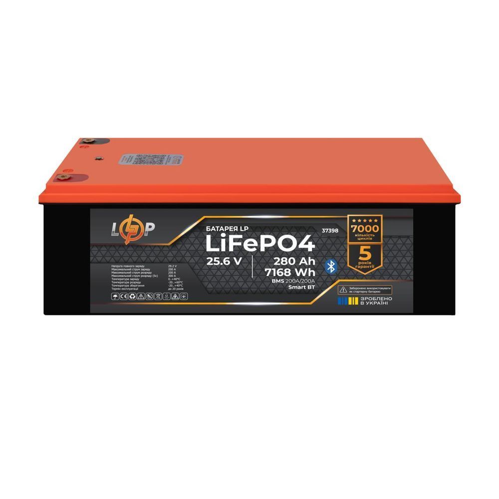Акумулятор LP LiFePO4 25,6V - 280 Ah (7168Wh) (BMS 200A/200А) пластик Smart BT 37398 фото
