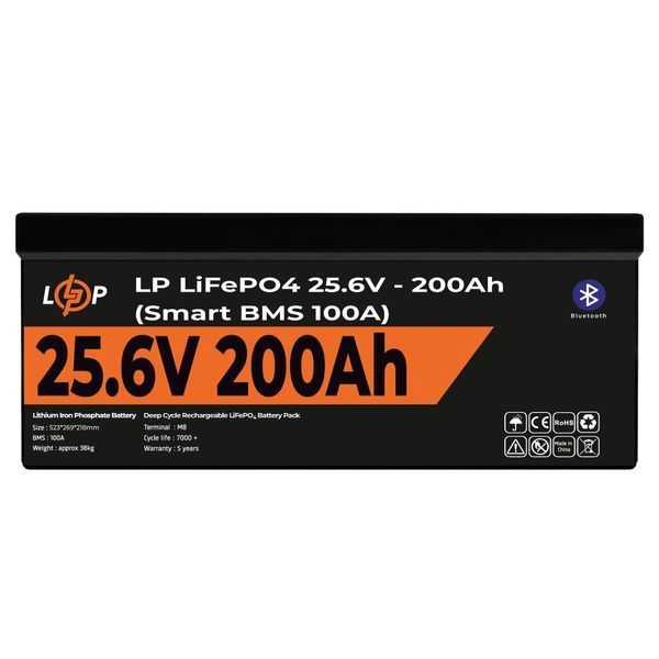 Акумулятор LP LiFePO4 24V (25,6V) - 200 Ah (5120Wh) (Smart BMS 100А) с BT пластик Уцінка 42074 фото