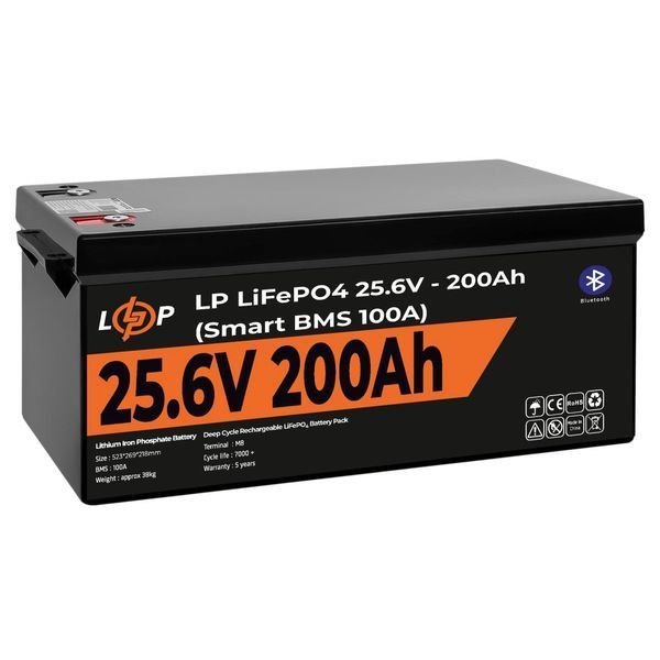 Акумулятор LP LiFePO4 24V (25,6V) - 200 Ah (5120Wh) (Smart BMS 100А) с BT пластик Уцінка 42074 фото