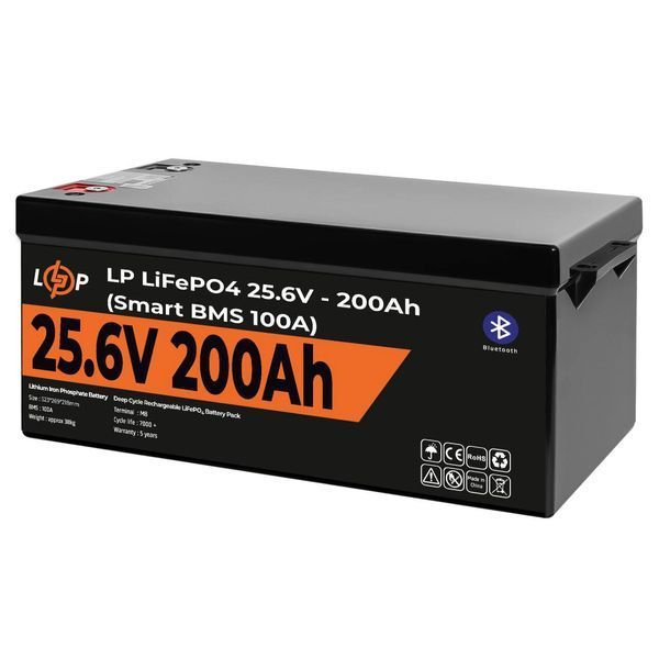 Акумулятор LP LiFePO4 24V (25,6V) - 200 Ah (5120Wh) (Smart BMS 100А) с BT пластик Уцінка 42074 фото