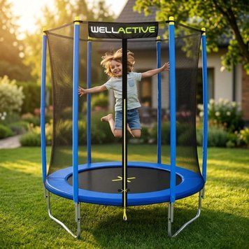 Батут WellActive 183 см до 100 кг з зовнішньою сіткою стрибковий Синій 30787 фото