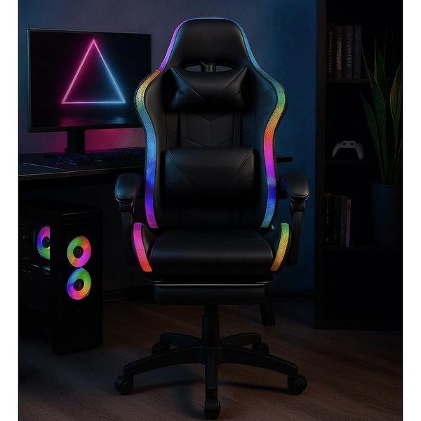 Крісло комп'ютерне ProGame з RGB підсвіткою GX-150 підставка для ніг, для геймерів 30109 фото